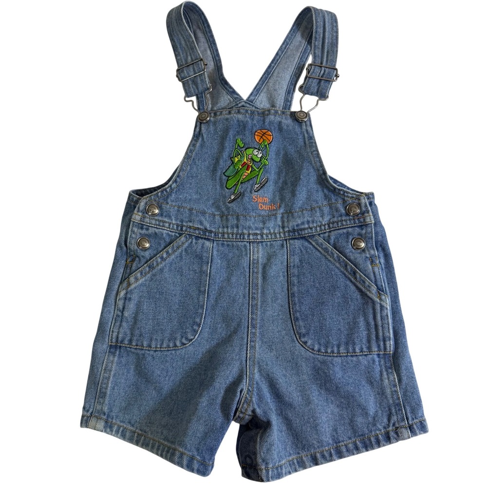 Vintage Y2K Little Legends Grasshopper Basketball Denim Shortall Overalls 2T bug
